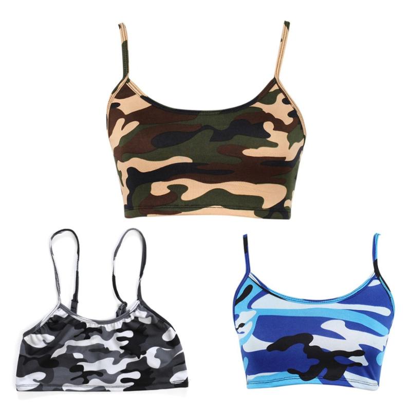 

Womens Crop Top Sexy Camouflage Printed Halter Sleeveless Bra, Green