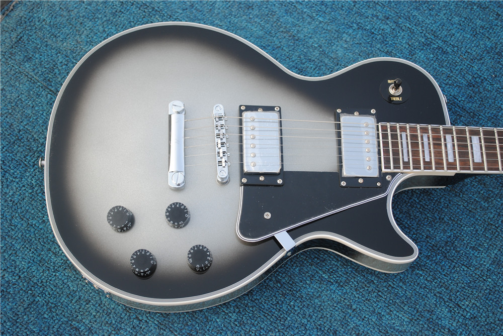 Factory ordered silver and black electric guitar, chrome hardware, rosewood fingerboard, LP electric guitar, free shipping
