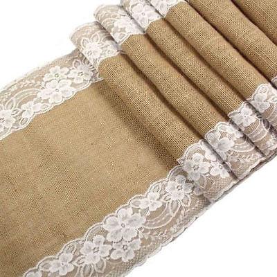 

Table Runner 275cmx30cm Vintage Natural Burlap Jute Linen Lace Cloth For Dinning Room Restaurant Table Gadget Home Decor