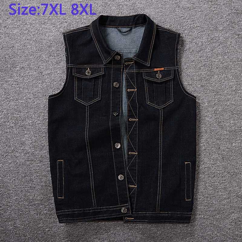 

7XL 8XL Men's Denim Vest Jacket Cotton High Quality Very Large Super Jacket Black Big Man Extra Obese Plus Size XXL-6XL 7XL 8XL