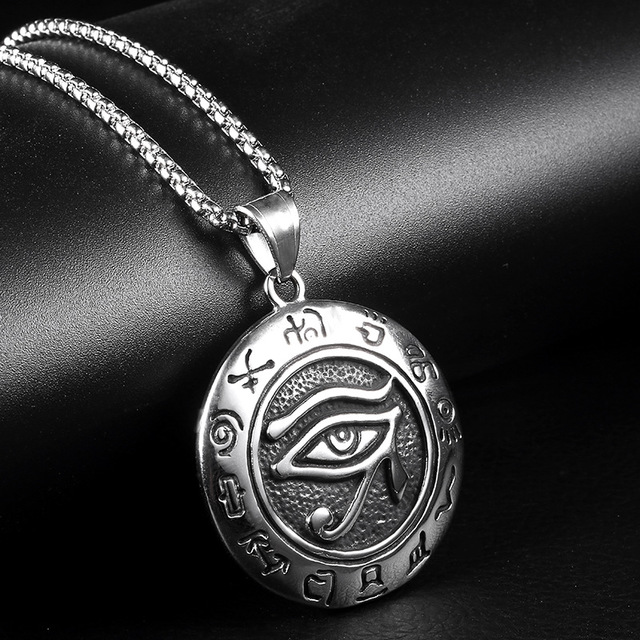 acero faraón egipcio Ojo de Ra Mal De Ojo Colgante Collar Mens negro de plata