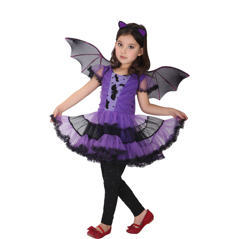 

Halloween Purim Purple Vampire Costume Bat Girl Costumes Dress Fantasia Infantil Cosplay for Girls Kids Children