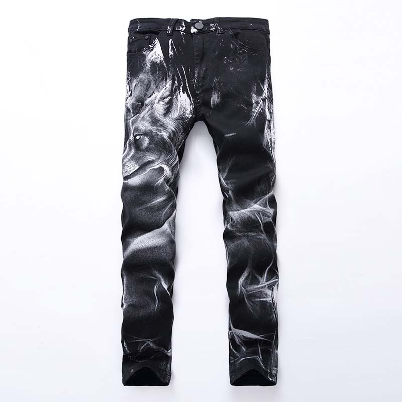 

Men jeans Printing casual Runway elastic jeans denim pants Washed high quality Free Shipping, T-919