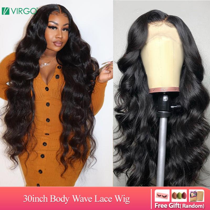 

Virgo hair 28 30 inch Body Wave 4X4 Closure Wig Lace Front Human Hair Wigs for Black Women Pre Plucked With Baby 150% Remy, As pic