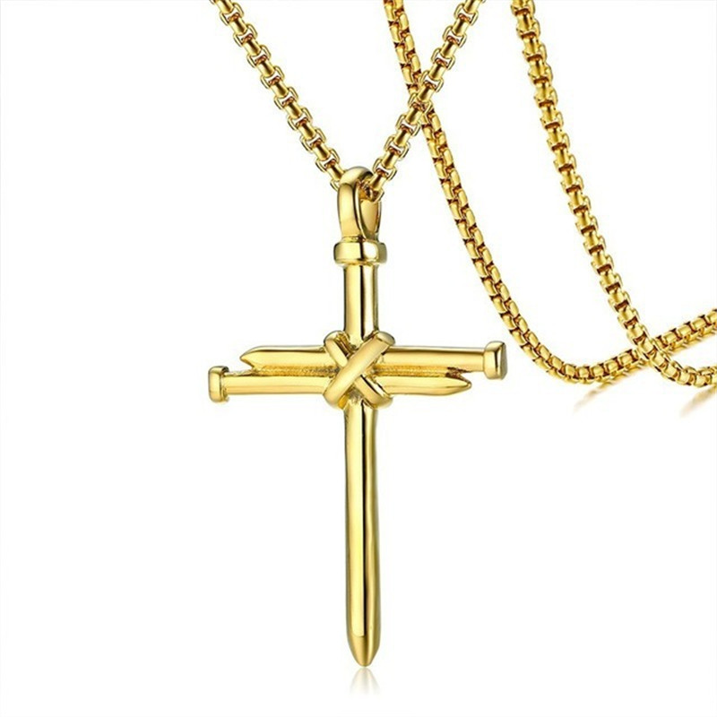 

Titanium Steel Nail Cross Prayer Mens Necklace Pendant Punk Style Personality Male Necklaces Jewelry Gift 4 Colors, Silver
