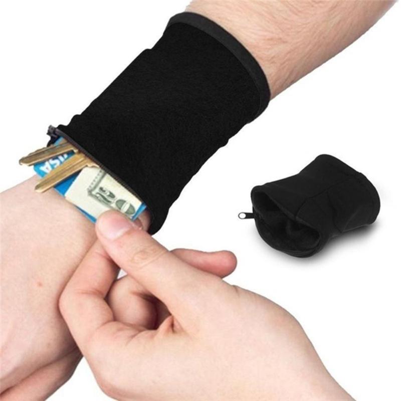 

Outdoor Wrist Band with Key/Card Bag Safety Wallet Storage Zipper Ankle Wrap Sport Strap Wrist Support Gym Bike Wallet, Black