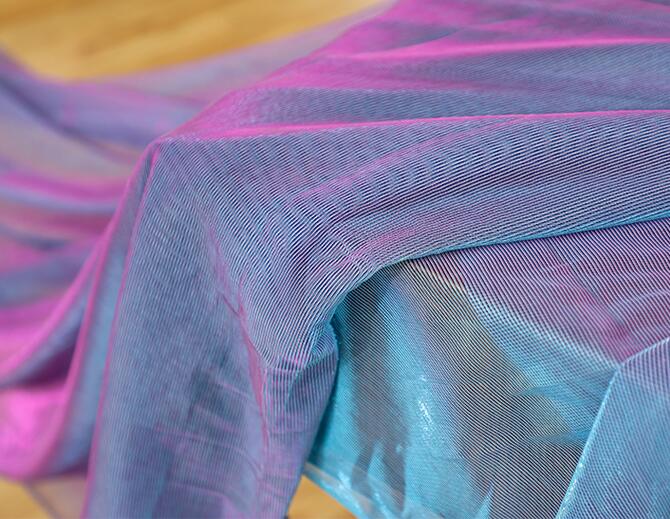 

Fashion Blue laser illusion polyester fabric mesh color change perspective mannequin wedding dresses prom tweed diy textiles fabric A015