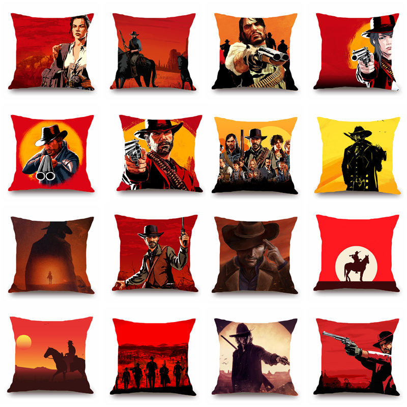 

Popular Game Red Dead Redemption 2 Pattern Print Cotton Linen Polyester Throw Pillow Cases Car Cushion Cover Sofa Home Decor Pillowcase, Multicolor