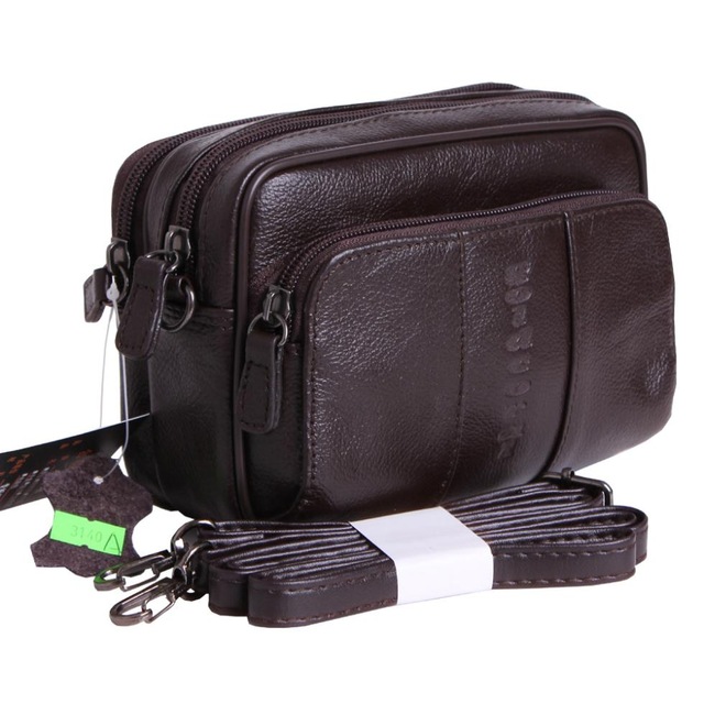 

100% guarantee genuine leather small messenger bags for men mini shoulder bags male waist pack cowhide handbags, Black