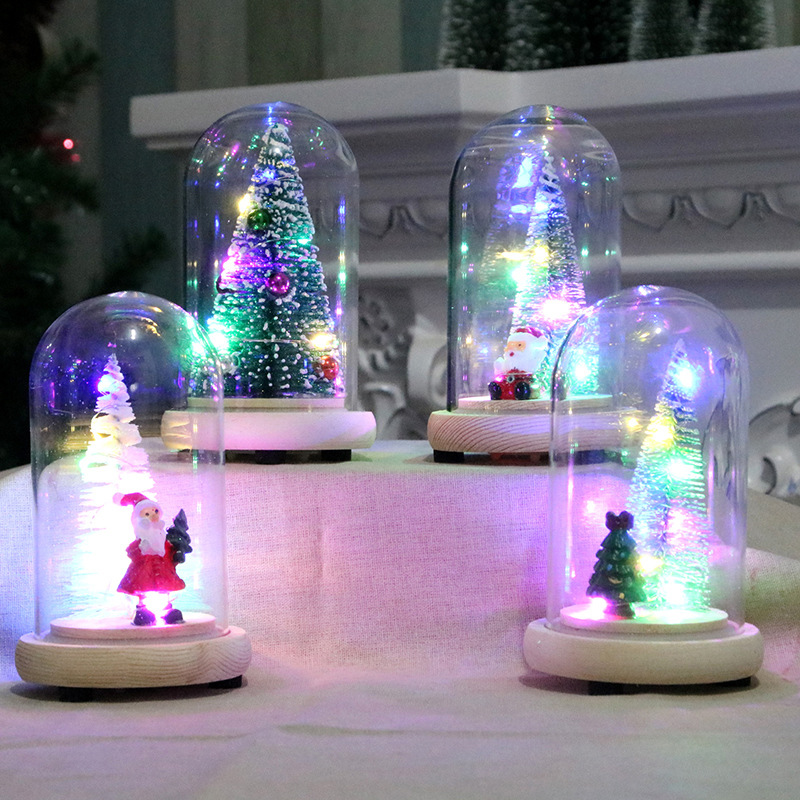 

14.5cm*8cm Christmas Tree In Glass Dome With LED String Light Xmas Decor Lamp