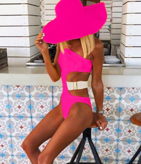 

online women's one piece bikini suit set leopard cut out strap one piece swimwear one shoulder sexy yakuda training wear ladies girl sport