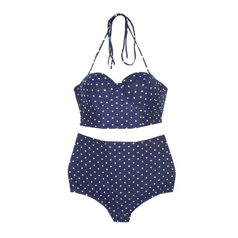 

Swimwear Women Sexy Bikini 2019 Dot Print Simple High Waist Halter Cross Strap Bandage Split Bikini Set Swimsuit