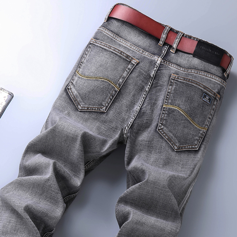 

2020 Summer New Men's Stretch-fit Thin Jeans Business Casual Classic Style Fashion Denim Trousers Male Black Blue Gray Pants, Regular 063-black