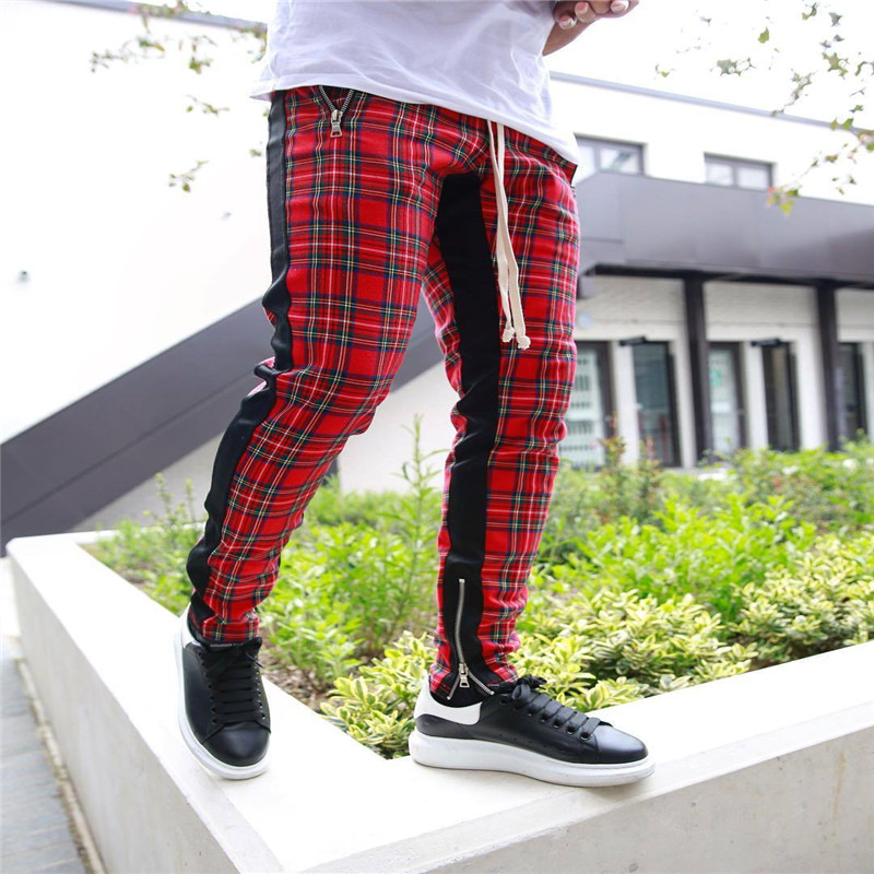 

Men's Plaid Pants Explosions Hip Hop Korean Plaid Trend Color Slim Pants Jogging Youth Casual Street Quality Good