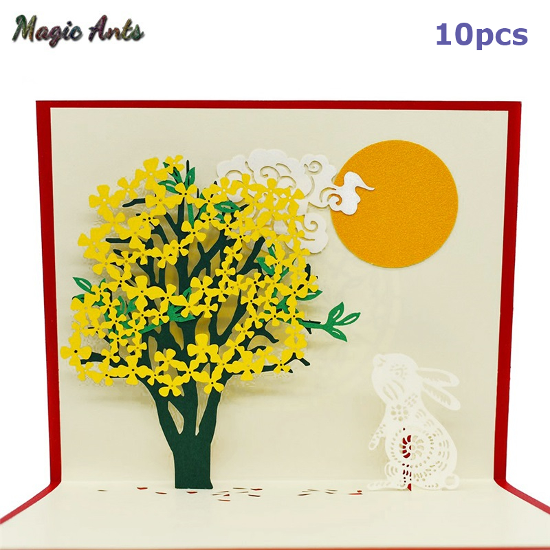 

10 Pack 3D Flower UP Cards Birthday Gift with envelope sticker laser cut Animal Greeting Cards Mid-Autumn Festival