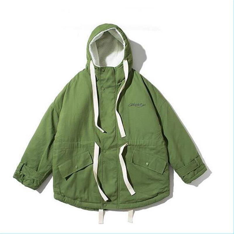 

Winter's new men's fashion casual solid color chunky jacket streetwear baggy cotton homme coat outwear, Black