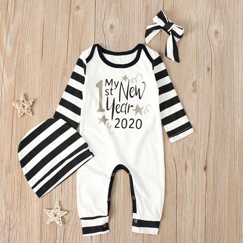 

Newborn Baby Long Sleeve Romper Set Moderate Elasticity and Thickness Casual Autumn Cute Stripe Clothes Hat Headband, Customize