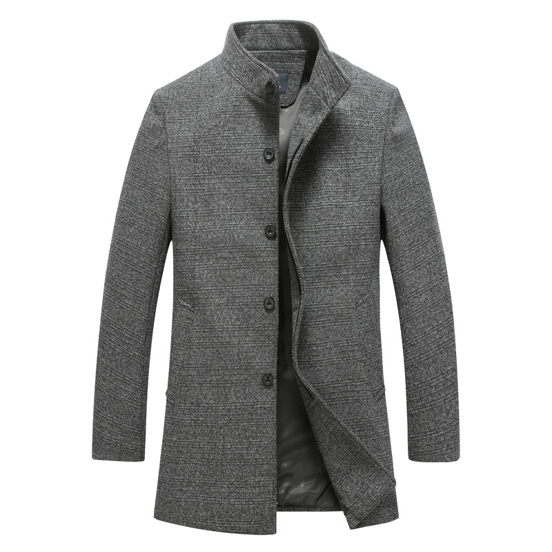 

Autumn Winter Men Solid Long Trench Coat New Fashion Silm Fit woolen coat stand collar Warm Overcoat casual Wool Blends jackets, Dark grey
