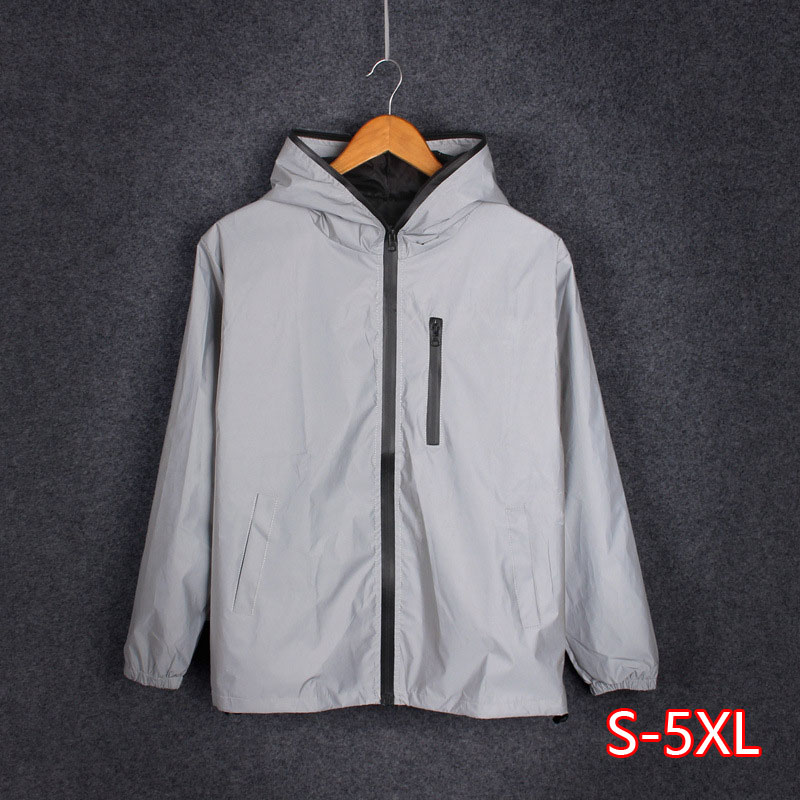 

Men' Jacket Reflective Casual Autumn Long Sleeve Hoodie Jacket Men/women Harajuku Windbreaker Jackets Hooded Streetwear Coat, Black
