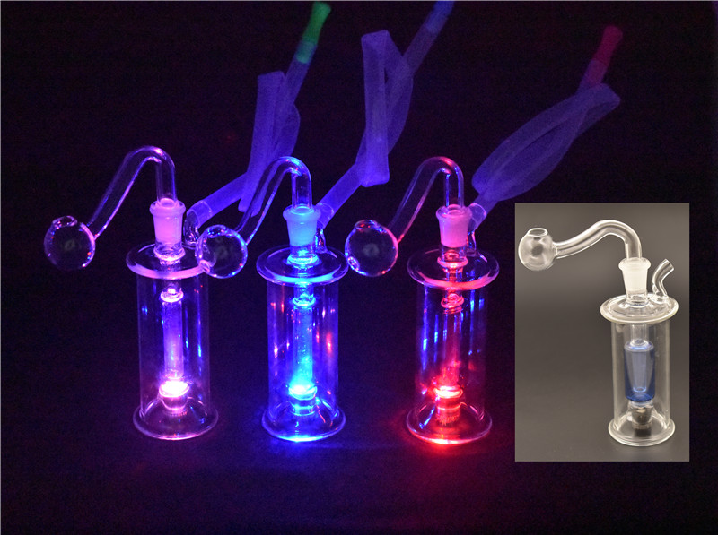 

high quality Mini LED Glass oil burner Bong Water Pipes Inset Stereo Perc Portable recycler Hookahs Bubbler bong with oil burne pipe