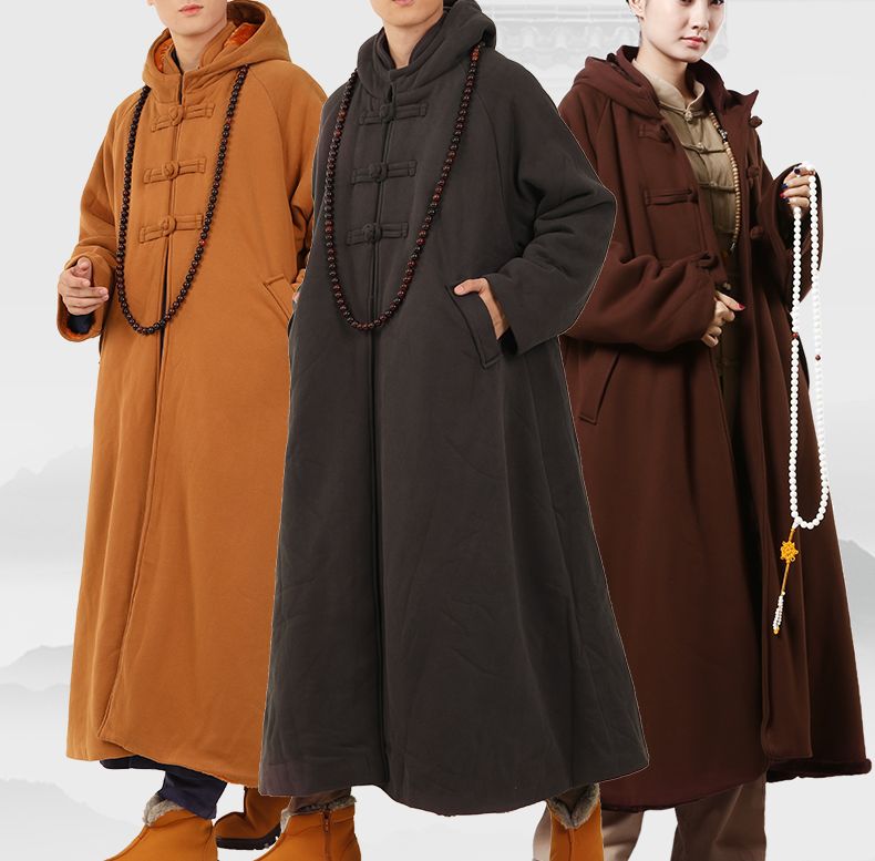 

UNISEX COTTON winter warm cape uniforms buddhist zen meditation cloak buddhism lay shaolin monks clothing abbot coat suits, Brown