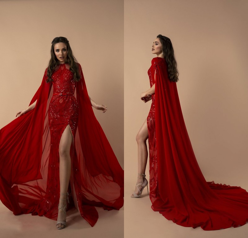 

2019 Berta Split Mermaid Prom Dresses Jewel Neck Appliqued Sequins Sweep Train Sexy Evening Gowns With Wrap Formal Party Dress Wear, Light sky blue