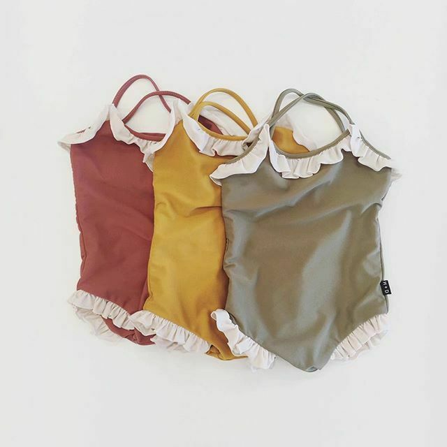 

1-6T Toddler Kids Baby Girl One-Piece Bikini Set Solid Color Swimsuit Swimwear Bathing Suit Ruffled Solid Beachwear Swimming