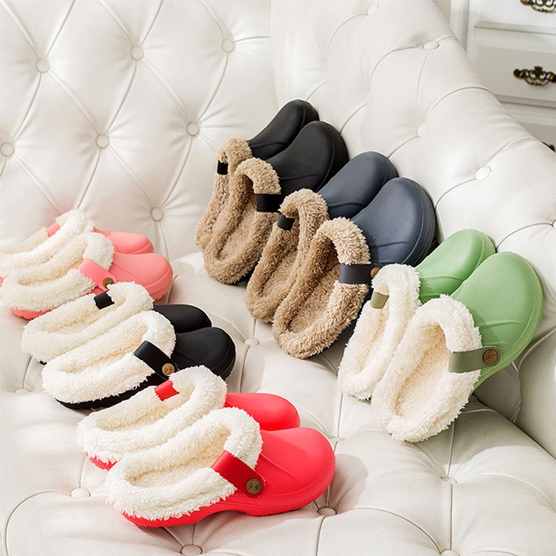 

SITAILE Winter Fashion Woman Slippers House Slippers PU Leather Warm Fur Slippers Home Slipper Indoor Floor Shoes for Female, Black