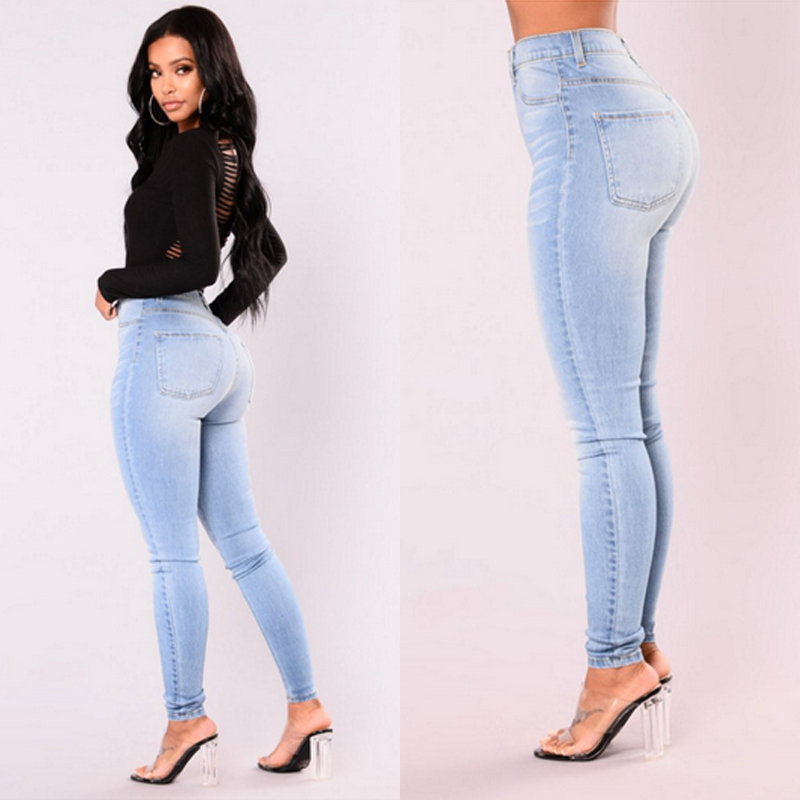 

2019 Newest Arrivals Fashion Hot Women Lady Denim Skinny Pants High Waist Stretch Jeans Slim Pencil Jeans Women Casual Jeans, Blue
