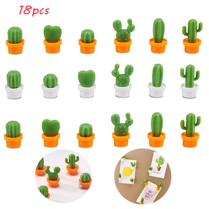 

18Pcs Mini Creative Cactus Refrigerator Magnets Locker Fridge Magnets Notice Message Magnetic Stickers for House Office Decor