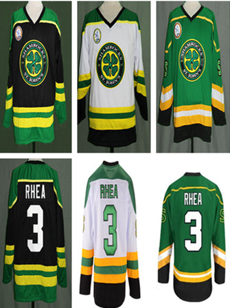 

Custom Ross "The Boss" Rhea GOON Movie St John's Shamrocks Ice Hockey Jersey Men's Embroidery Any Name Number Jersey Green Black White