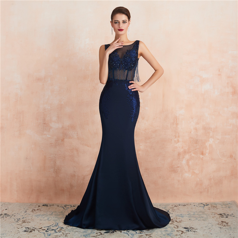 

2020 New Sexy Illusion Backless Beading Mermaid Party Gowns With Satin Scoop Embroidery Plus Size Formal Evening Celebrity Dresses BE82, Same as picture