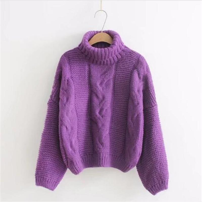 

High quality fashion pullovers women' high collar pure color twist long sleeve sweater thick keep warm casual sweater, Pink