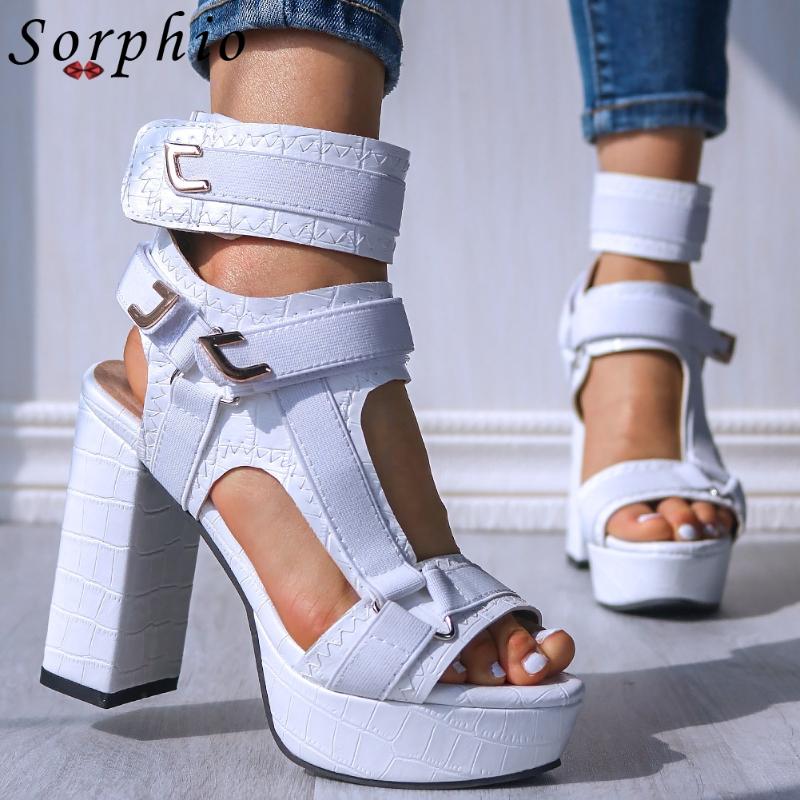 

Sorphio High Heels Party Summer Shoes Woman Cool Elegant Fretwork Sandals Women New Fashion Sandals, White