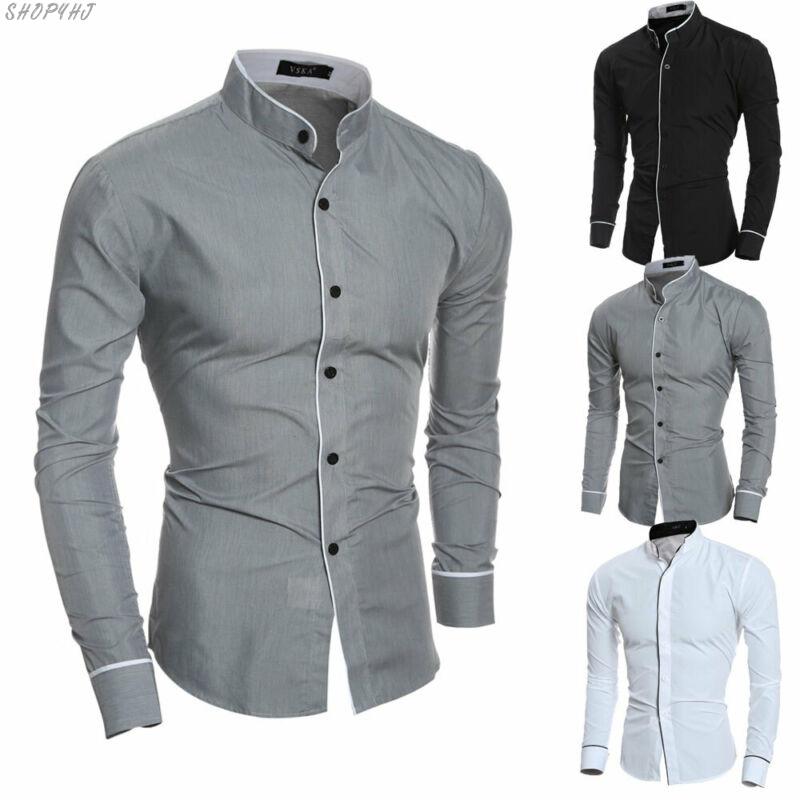 

Long Sleeve Slim Fit Business Dress Shirts Tops Social Blouse Men Formal Blouse Men's Casual Formal Shirt, As photo shows