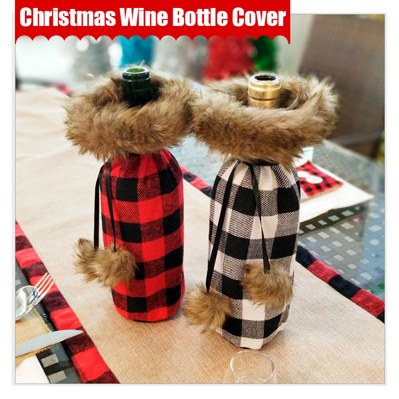 

Christmas Wine Bottle Cover Wine Champagne Bottle Bag Plaid for Party Home Decoration Christmas Decorations Supplies