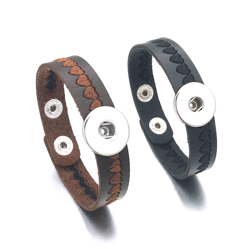 

Fashion Hot Heart 060 Interchangeable Really Genuine Leather Retro Bracelet 18mm Snap Button Bangle Charm Jewelry For Women Men Gift, Golden;silver