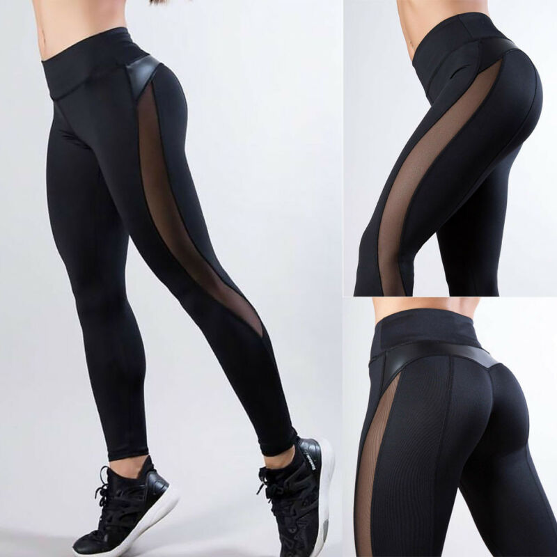 

Women Skinny Leggings Yoga Sport Pants Pu Leather Patchwork Lady Jogging Pants Push Up Workout Sport Yoga Leggings, As pic