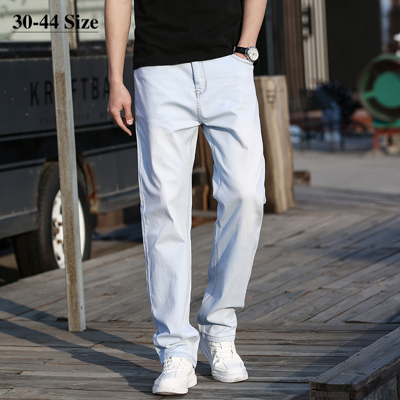 

Summer Thin Men's Jeans 5 Colors Available Loose Straight Denim Pants Advanced Stretch Classic Trousers Male Plus Size 40 42 44, Blue