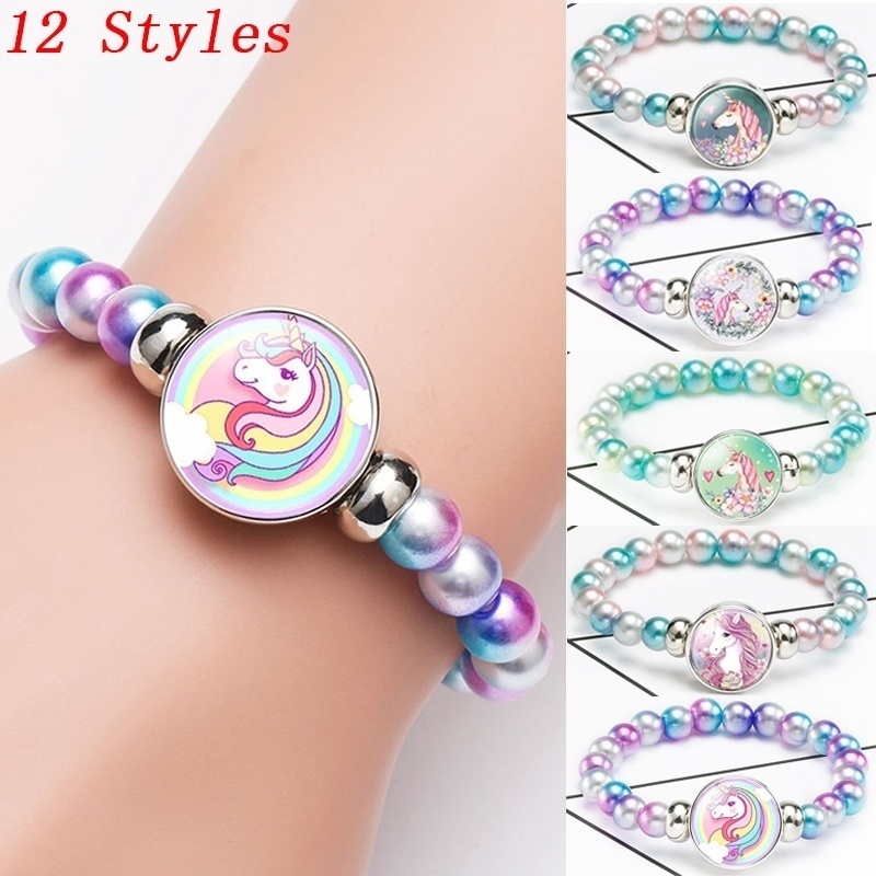 

Snap Bracelet Unicorn Glass Beads Bracelets Bangles for Kids Girls Party Unicorn Charm Bracelet Kids Bracelet
