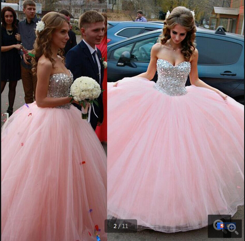 

Fashion Pink Tulle With beading sequins Crystal prom Dresses 2019 Vestido Debutante Ball Gown Mint Green Prom Dress For 10 Years, Fuchsia