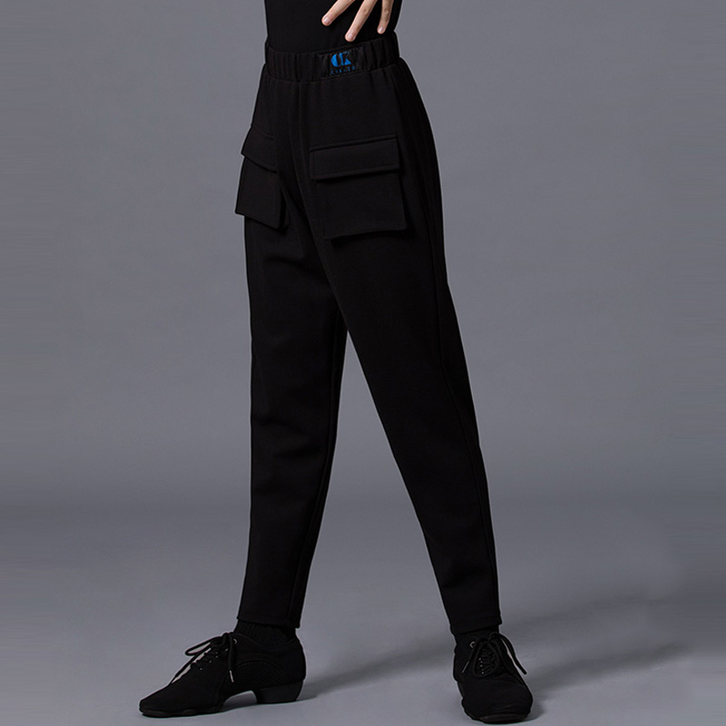 WENDYWU Professional Men and Boys Latin Dance Pants Black Ballroom Salsa Competition Practice Trousers