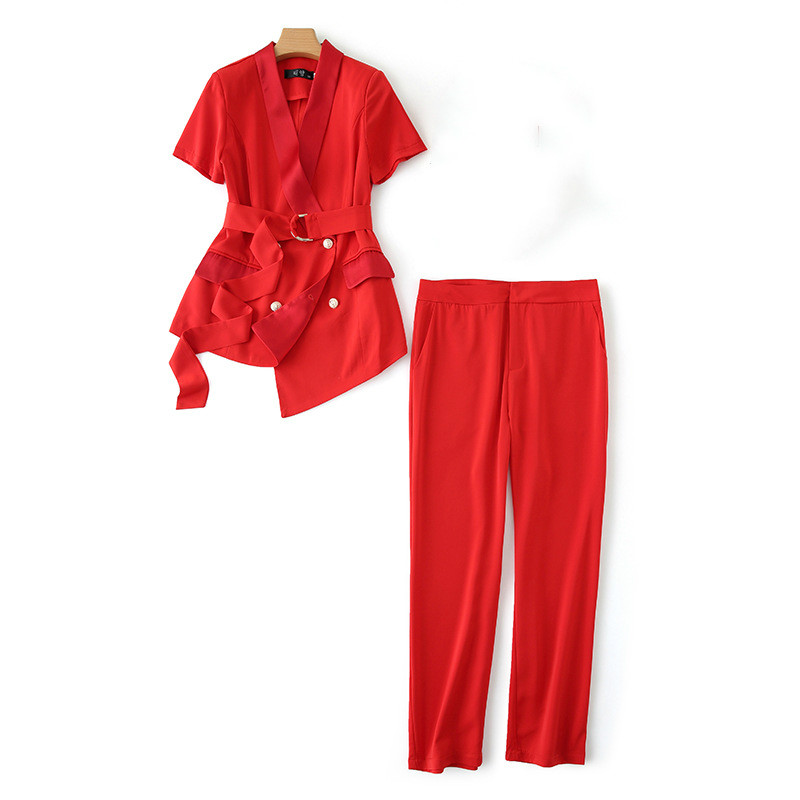 

Summer 2020 new temperament commuting irregular slim women' jacket High-quality casual straight pants suit office two-piece