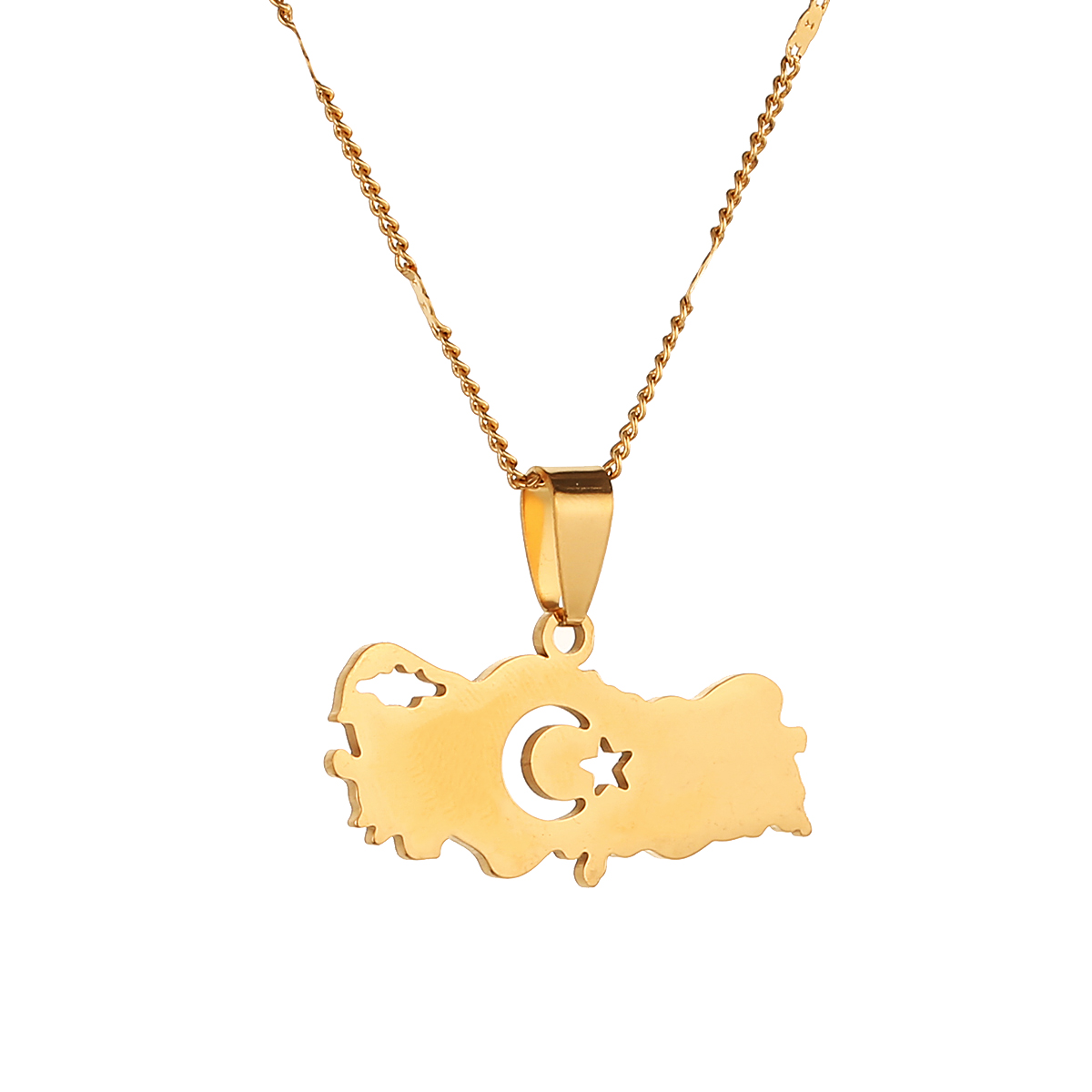 

Stainless Steel Turkey Map Pendant Necklace Women Turkish Flag Chain Jewelry