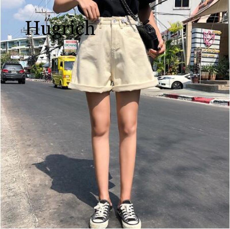 

Beach Style womens shorts denim high waist sexy short harajuku denim wide legs street black blue 2020 summer new, Beige