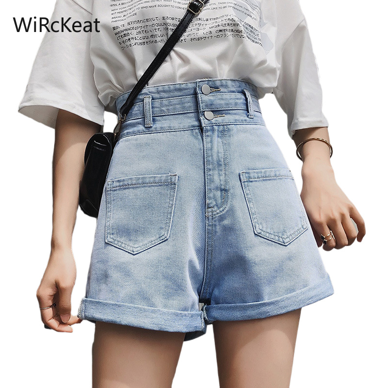 

WiRcKeat Denim Women' High Waist Shorts For Women Jeans Casual Denim Shorts Female Wide Leg Black Woman 2020