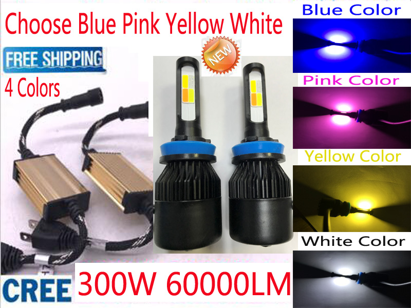NEW 4 colors H7 H4 H11 CREE LED Headlight Kit 300W 60000LM Bulb Blue Yellow Pink-image-438246432