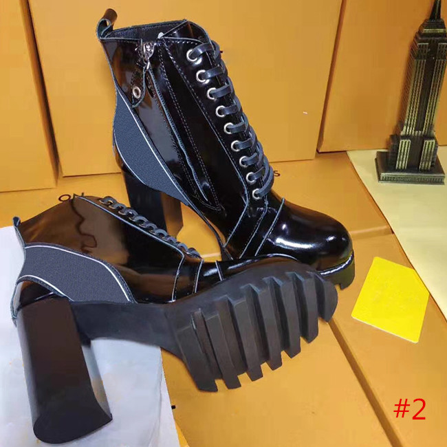 

Women Luxury designer boots Leather ankle boot chunky heel Martin shoes Leather Platform Boot Boots 100% Real Leather Short boots size 35, #3