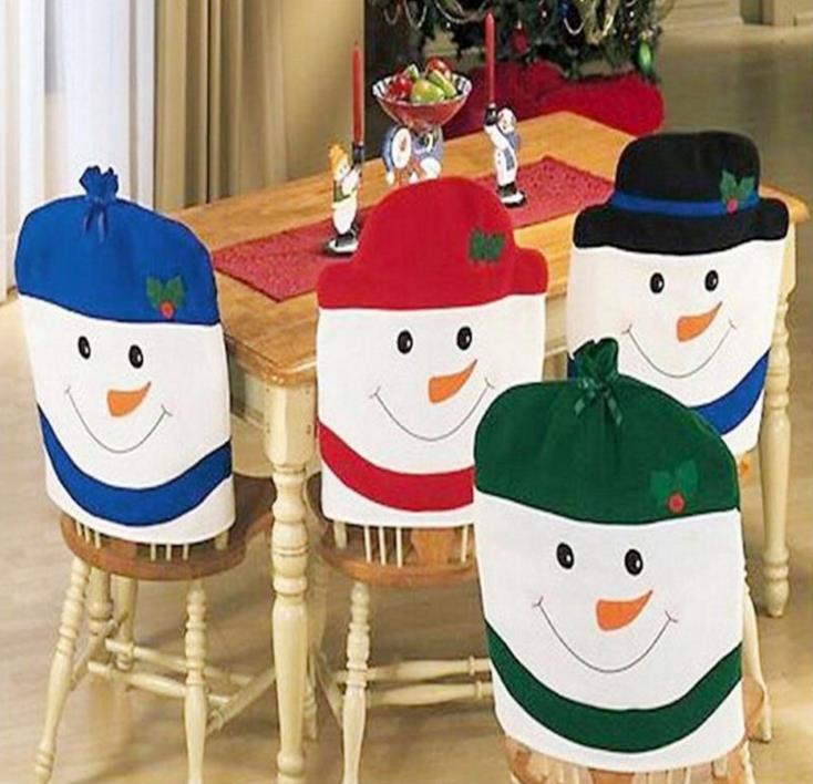 

Snowman Family Chair Back Covers Christmas Decoration Chair Xmas Cap Santa Dinner Table Home Party Decorative