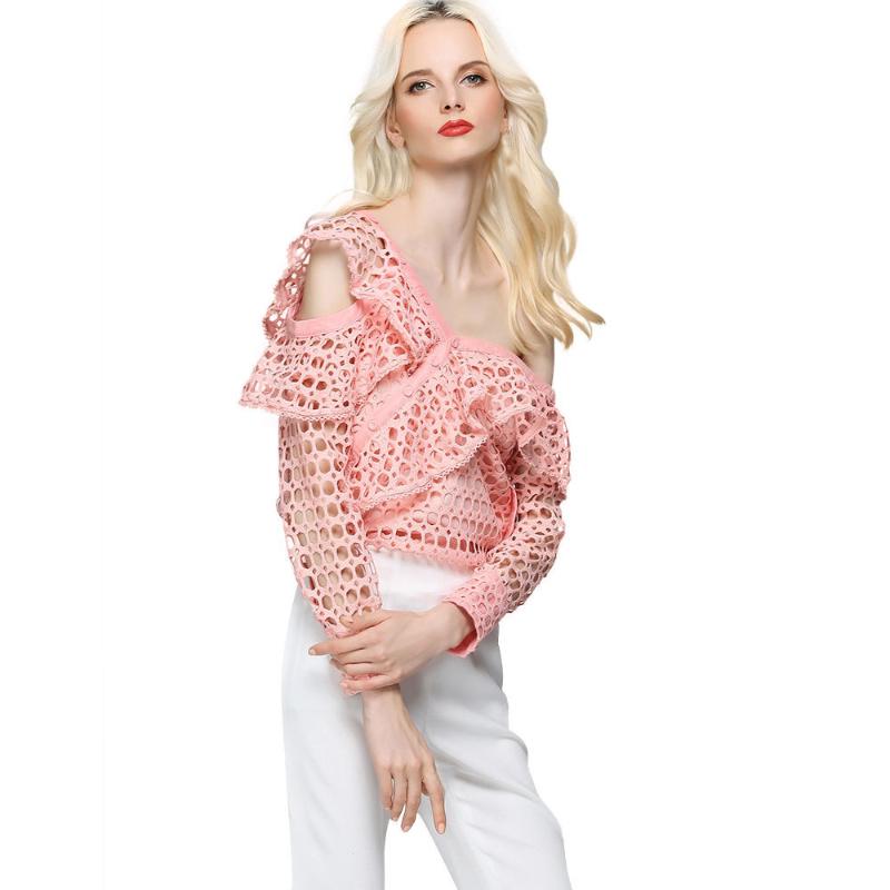 

Hollow Out Off Shoulder Irregular Long Sleeve Blouse camisas mujer blusas, White